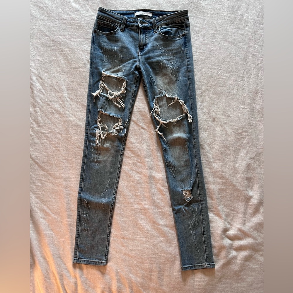 Eunina Lauren Mid Rise Distressed Skinny Jeans